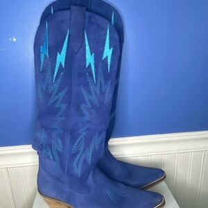 dingo Blue Suede Over-the-Knee Boots with Turquoise Stitching